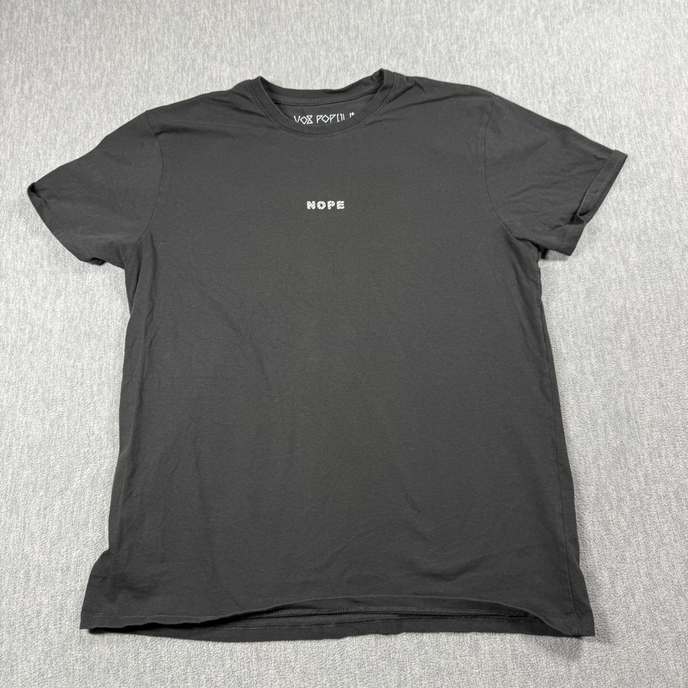Vox Populi T Shirt Women M Black Nope Embroidered Chest Graphic Short Sleeve Tee